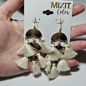 Mixit Color Gold Tone Cream Tassel Dangling Earrings